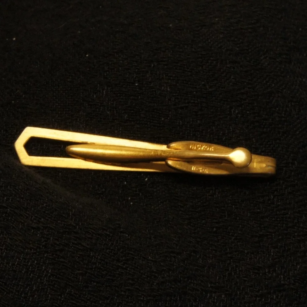 Vintage Hickok Tie Clip Bar‎ Gold Tone USA Mens Slim Tie Bar